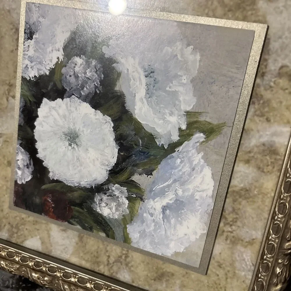 Small vintage wall art Wbite Peonies flowers gold frame home decor cot garden